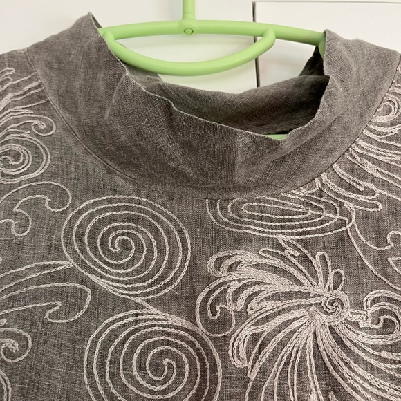 LINA TOMEI Made In Italy Linen Embroidered Shift Dress Cowl Neck Size small - Picture 6 of 6